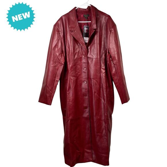 Bold Element Jacket Women's Size 3X Red Faux Leather Trench Coat Pockets NEW - Picture 1 of 8